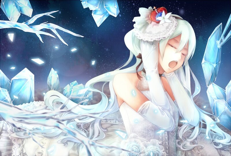anime girl with ice crystals