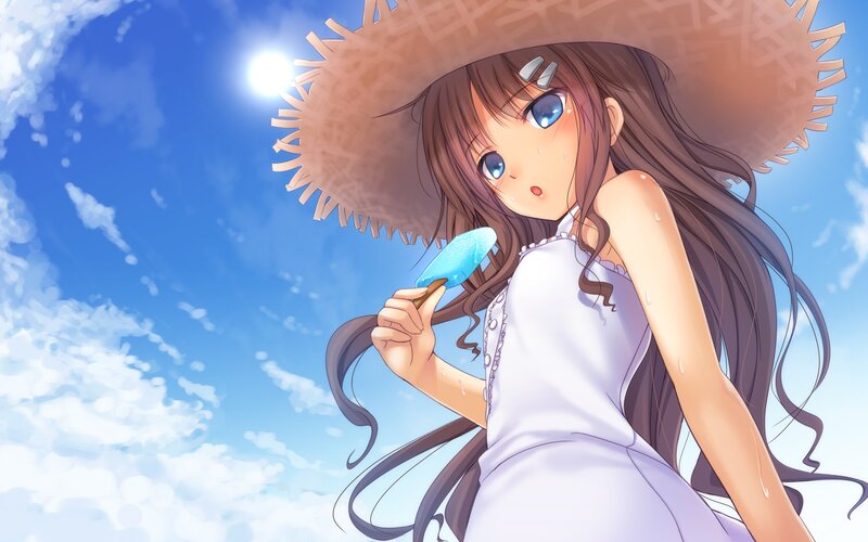 Anime Girl with Ice Pop — Blue, Bright, Summer