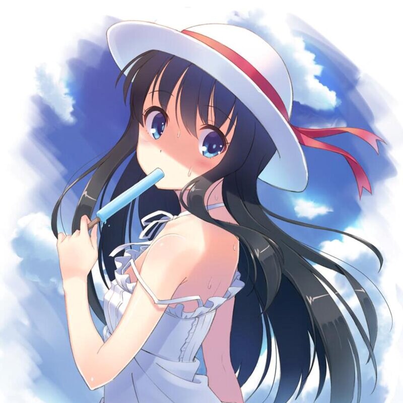 Anime Girl with Ice Pop — Blue, Bright