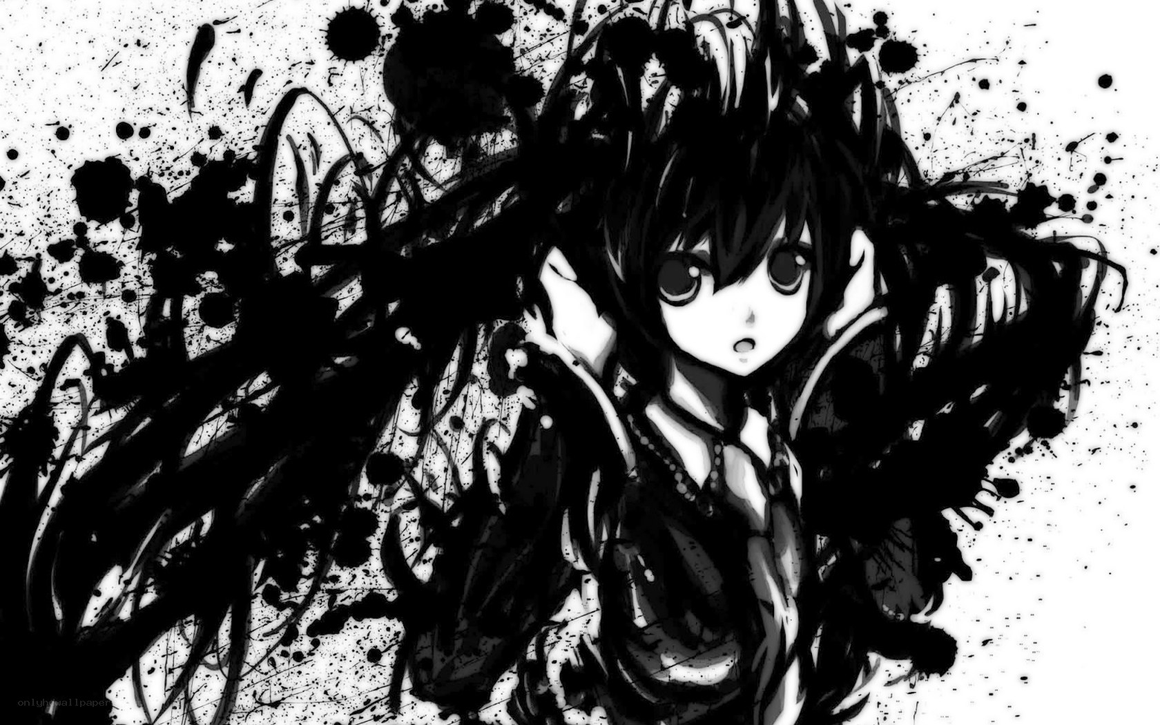 anime girl with ink splatters