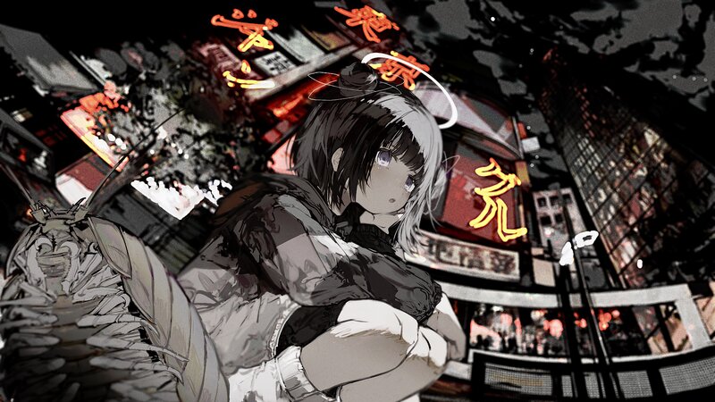 Anime Girl with Insect Wings — Black, Dramatic