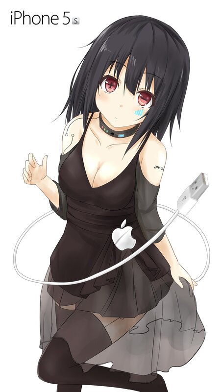 anime girl with iPhone cable