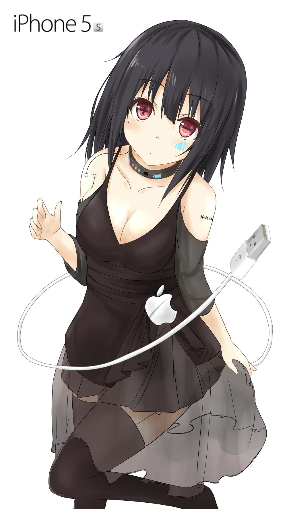 anime girl with iPhone cable
