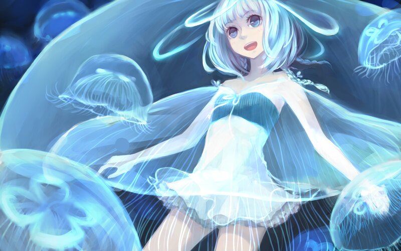 Anime Girl with Jellyfish — Blue