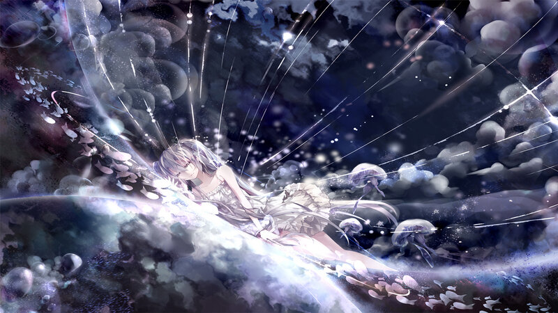 Anime Girl with Jellyfish — Purple