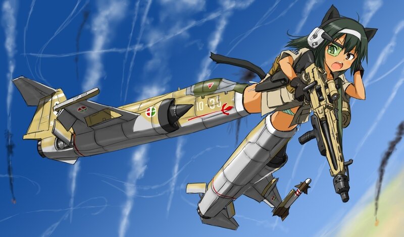 anime girl with jet fighter