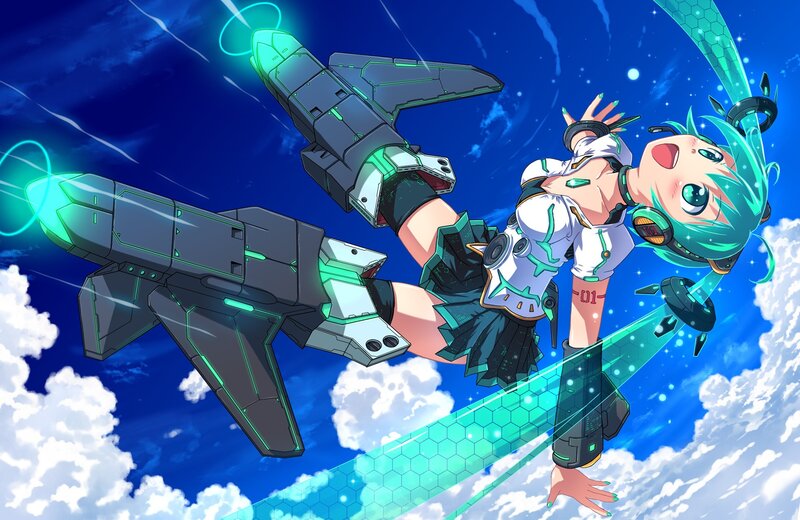 Anime Girl with Jetpack — Blue, Dynamic, Afternoon