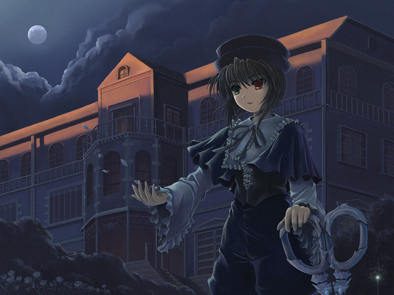 Anime girl with key at night