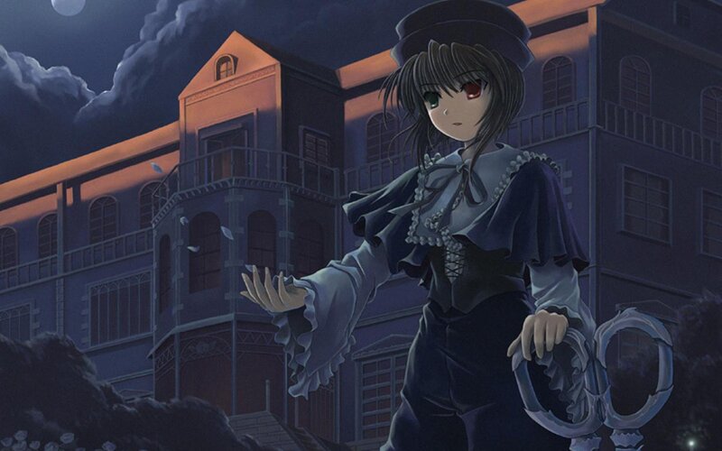 anime girl with key at night