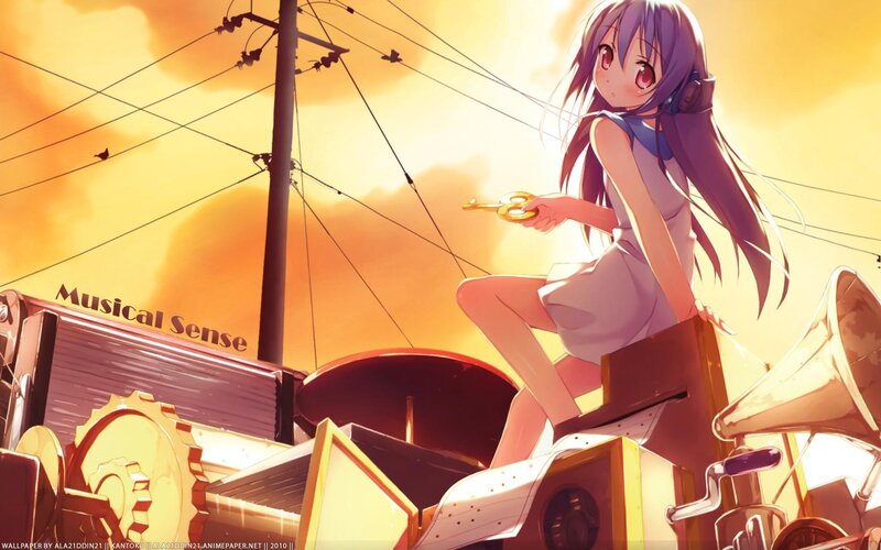 Anime girl with key at sunset