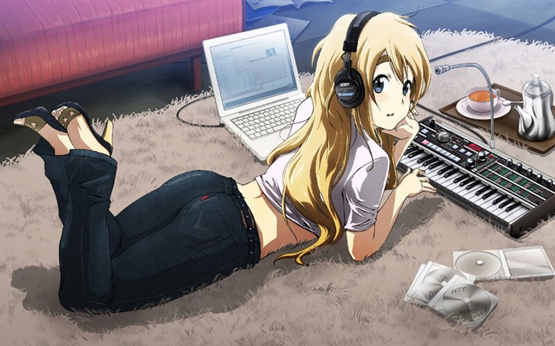 Anime girl with keyboard and laptop