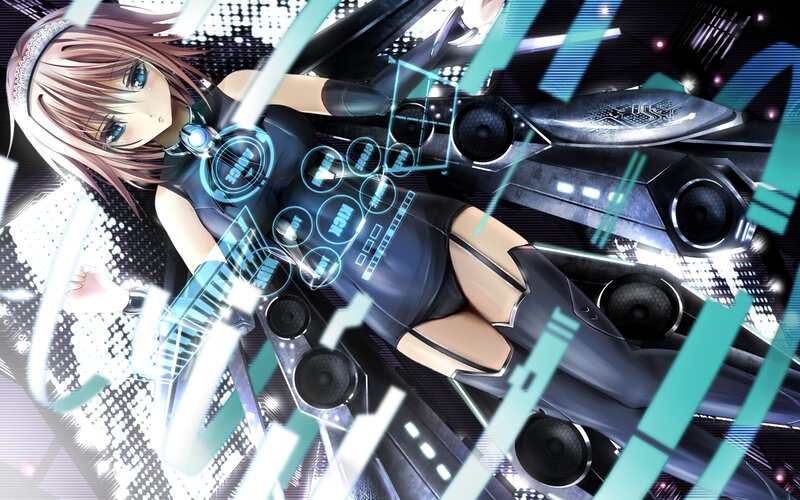 Anime Girl with Keyboard — Black, Futuristic