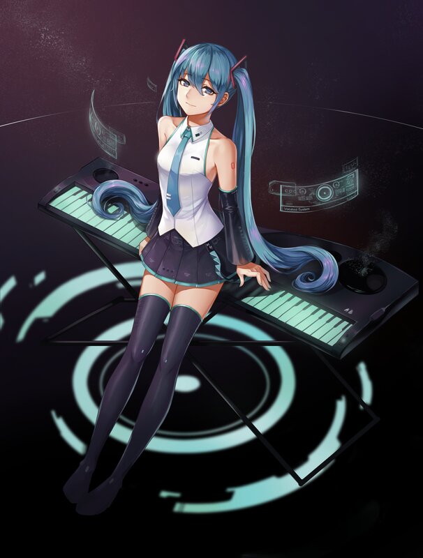 Anime Girl with Keyboard — Blue, Dramatic