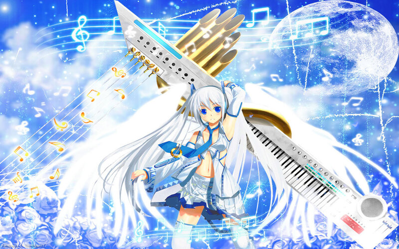 Anime Girl with Keyboard — Blue