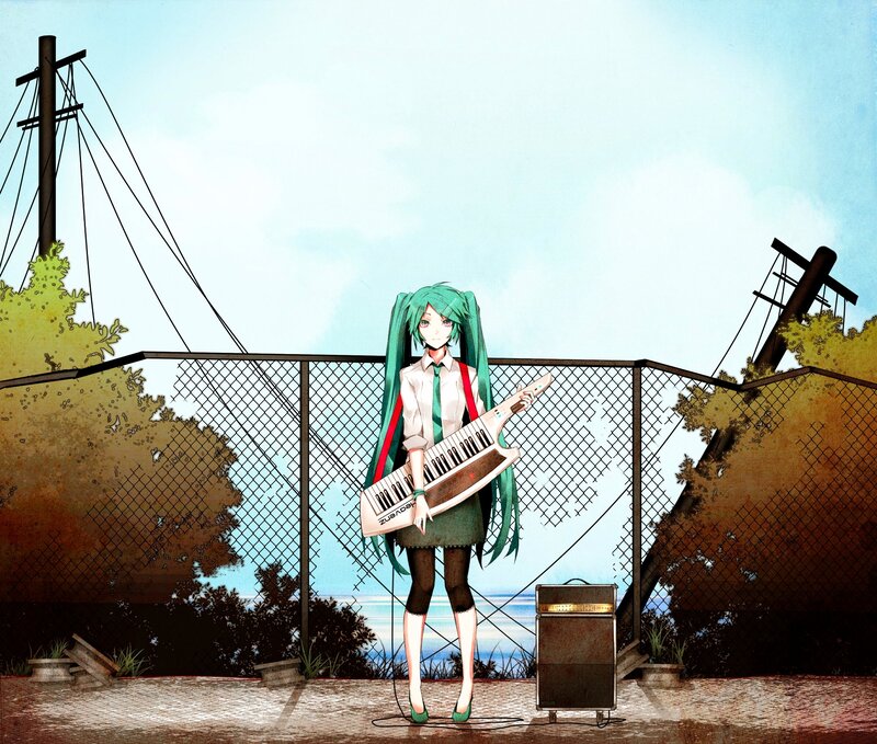 Anime girl with keyboard guitar