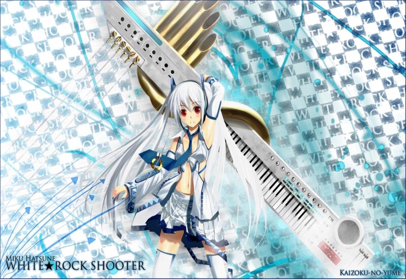 Anime Girl with Keyboard — White