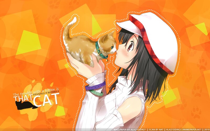 anime girl with kitten