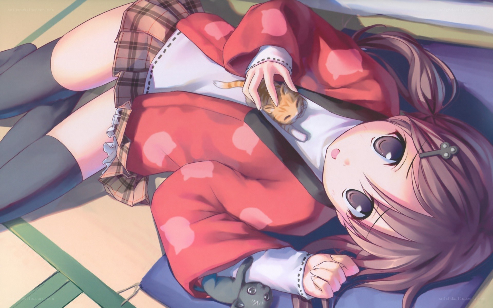 Anime girl with kitten
