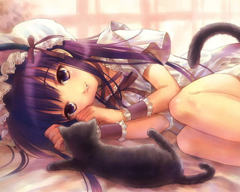 Anime girl with kitten