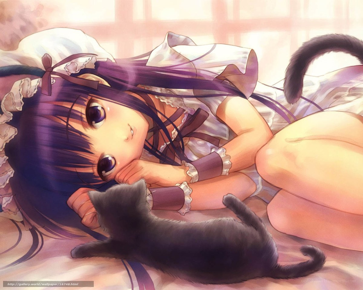 Anime girl with kitten