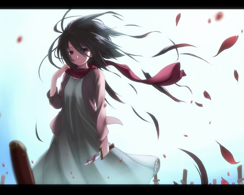 Anime girl with knife and blood
