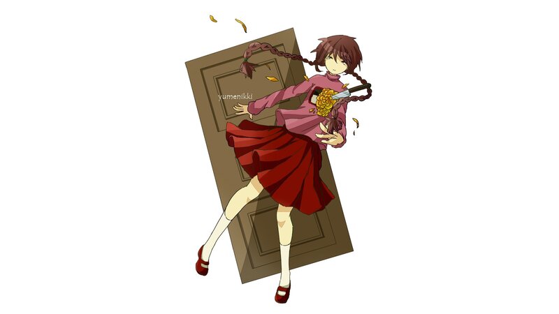 Anime girl with knife and door