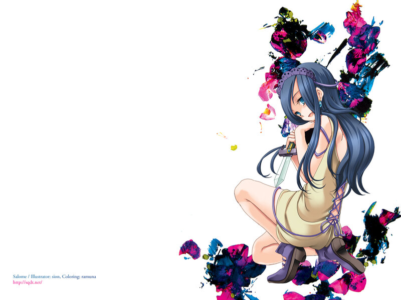 Anime girl with knife and flowers