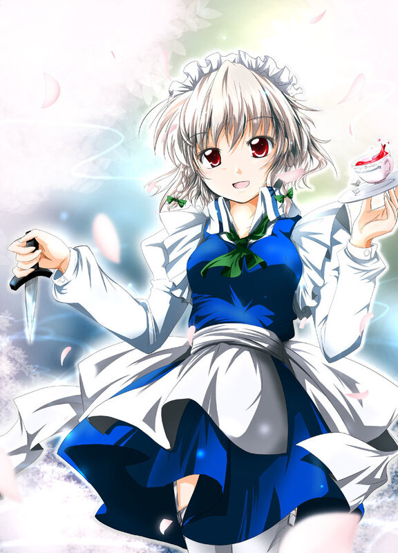 anime girl with knife and tea