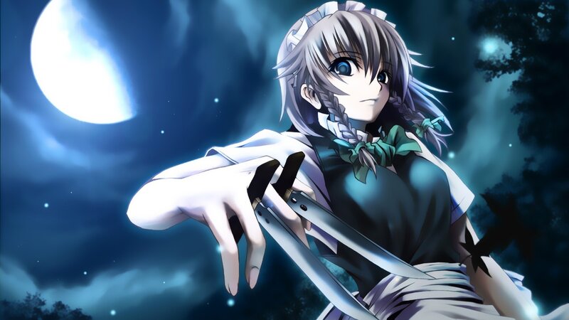 anime girl with knife at night
