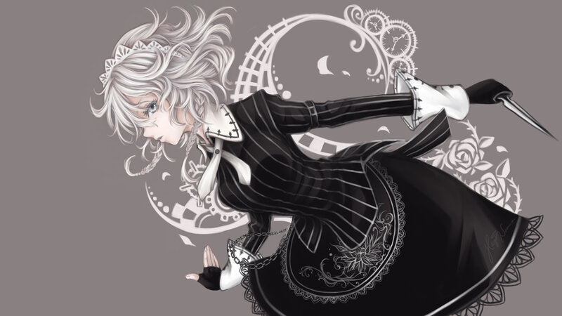 Anime Girl with Knife — Black, Dramatic, Digital Art