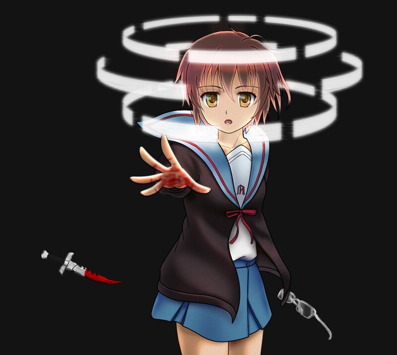 Anime Girl with Knife — Black, Dramatic, Glasses