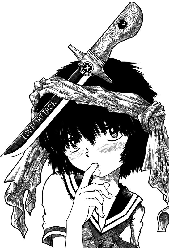 Anime Girl with Knife — Black, Dramatic, Manga, Bandana