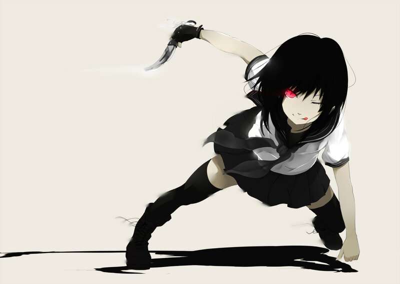 Anime Girl with Knife — Black