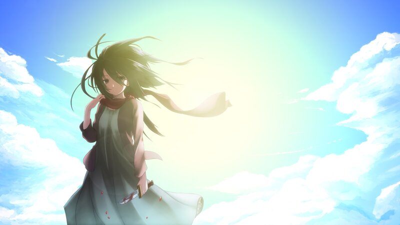 Anime Girl with Knife — Blue, Dramatic, Afternoon