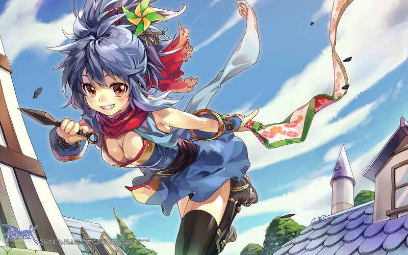 Anime Girl with Knife — Blue, Dynamic, Afternoon
