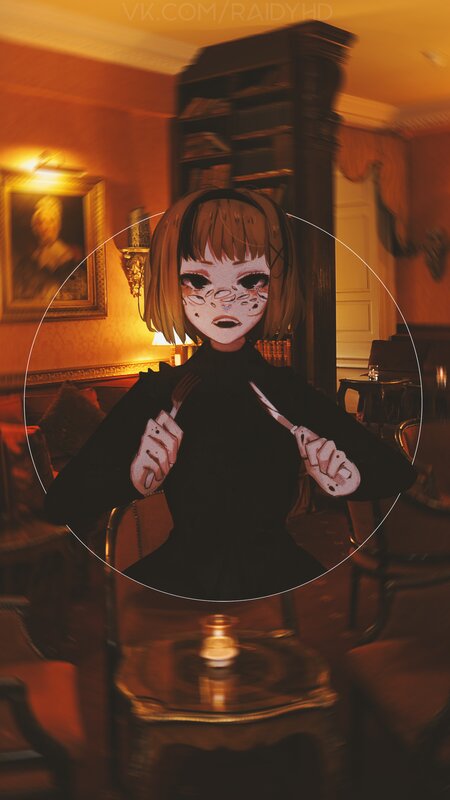Anime Girl with Knife — Brown, Dramatic