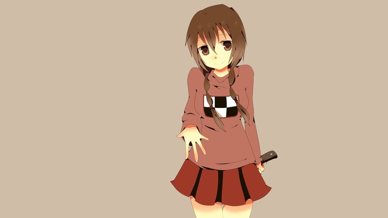 Anime Girl with Knife — Brown, Neutral, Braids