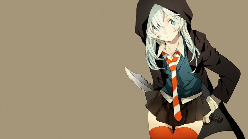 Anime Girl with Knife — Brown, Serious