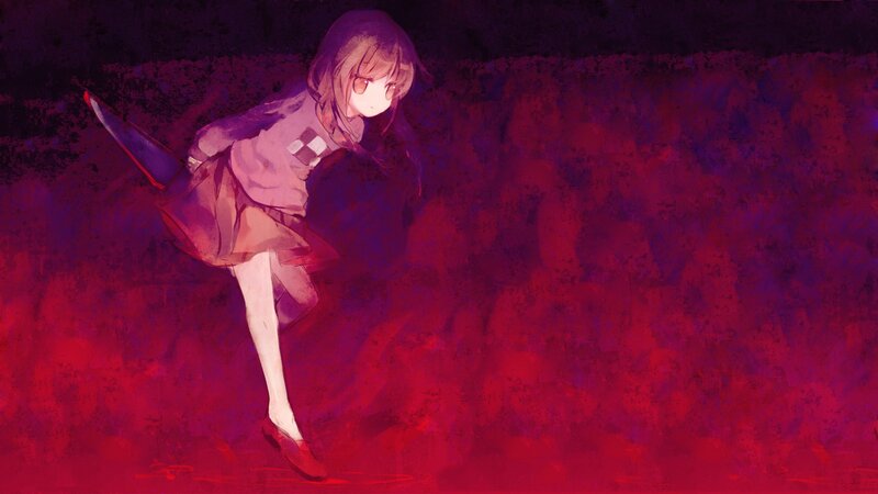 anime girl with knife in dark room