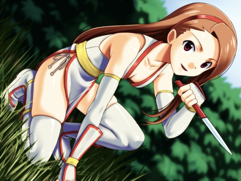 anime girl with knife in grass