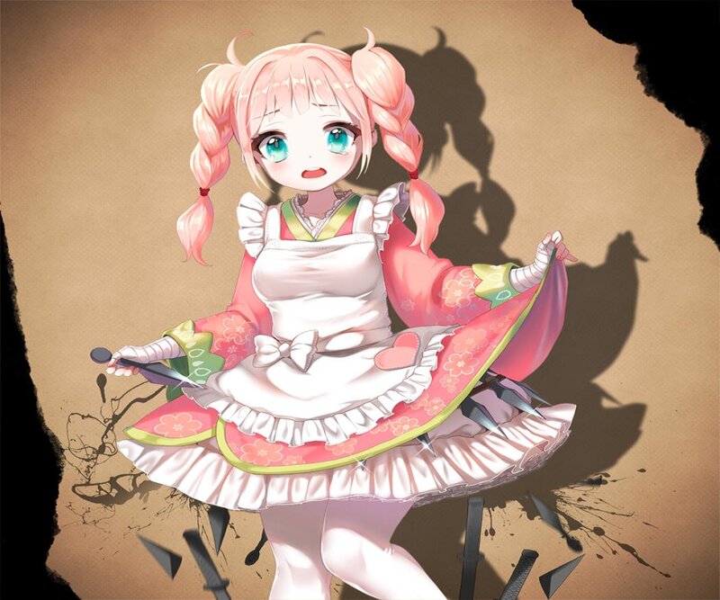Anime Girl with Knife — Pink, Dramatic, Digital Art
