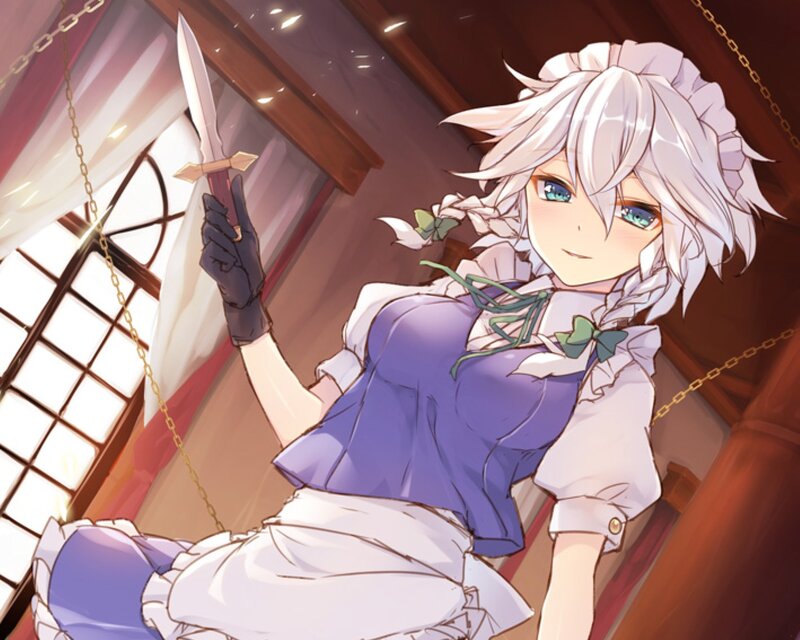 Anime Girl with Knife — Purple, Dramatic, Digital Art, Dress