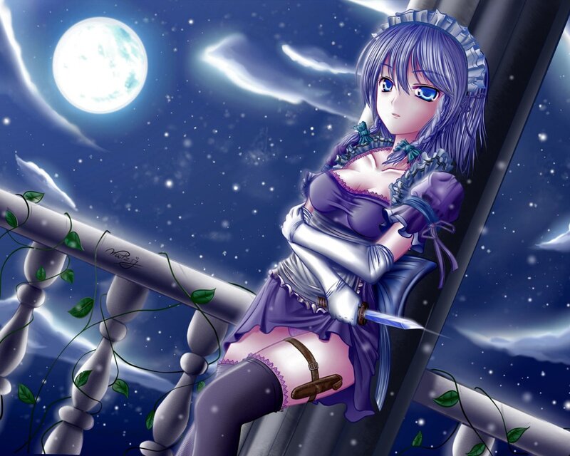 Anime Girl with Knife — Purple, Dramatic, Night