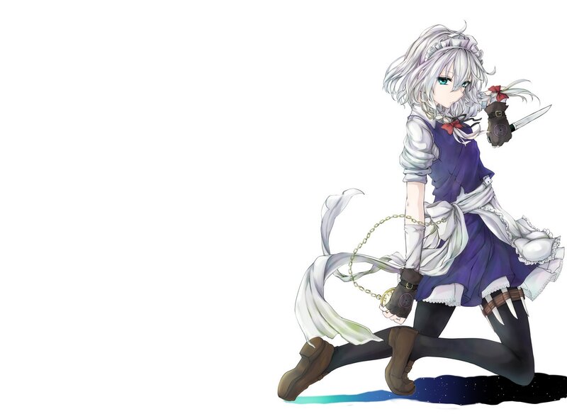 Anime Girl with Knife — White, Dramatic, Dress