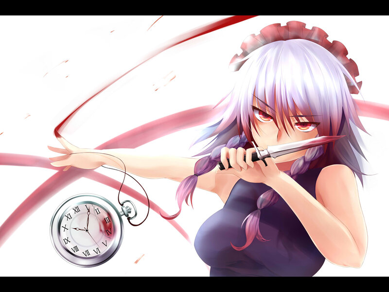 Anime Girl with Knife — White, Dramatic