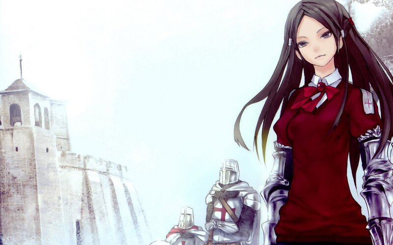 anime girl with knights