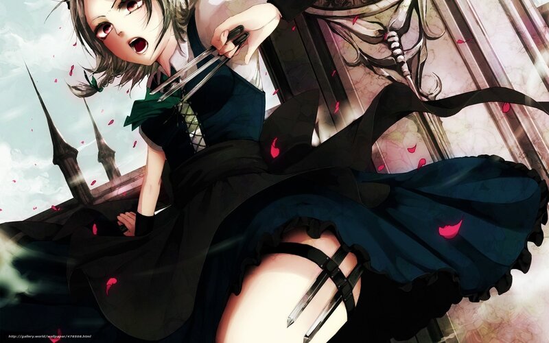 Anime Girl with Knives — Black, Dramatic, Skirt