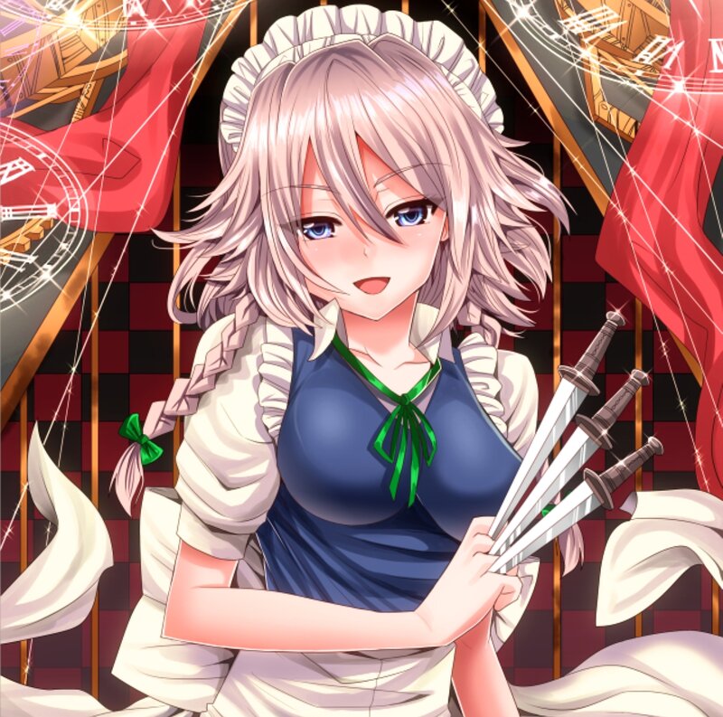 Anime Girl with Knives — Blue, Dramatic, Clocks