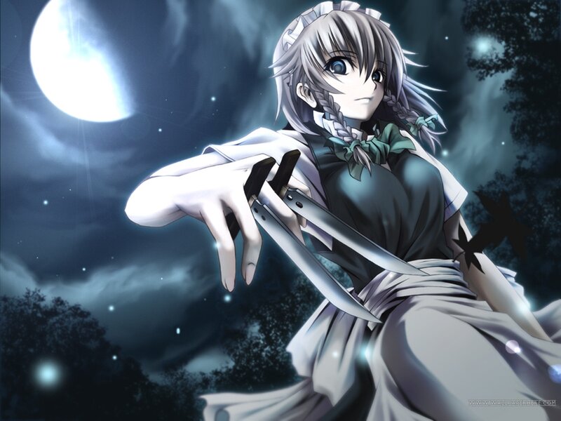 Anime Girl with Knives — Gray