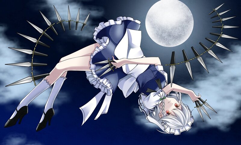 anime girl with knives in moonlight